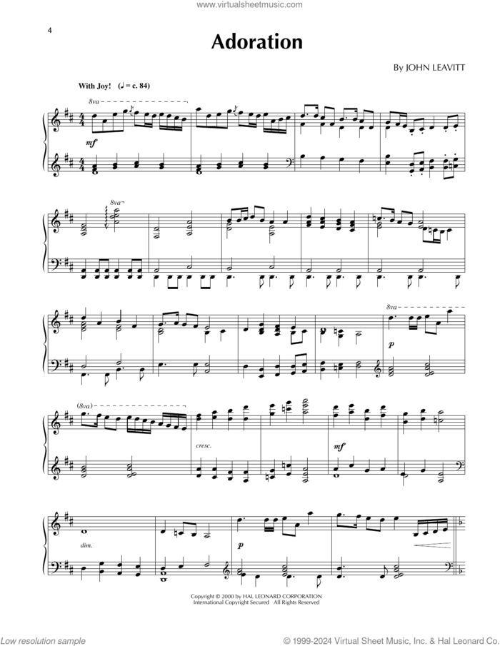 Adoration sheet music for piano solo by John Leavitt, intermediate skill level