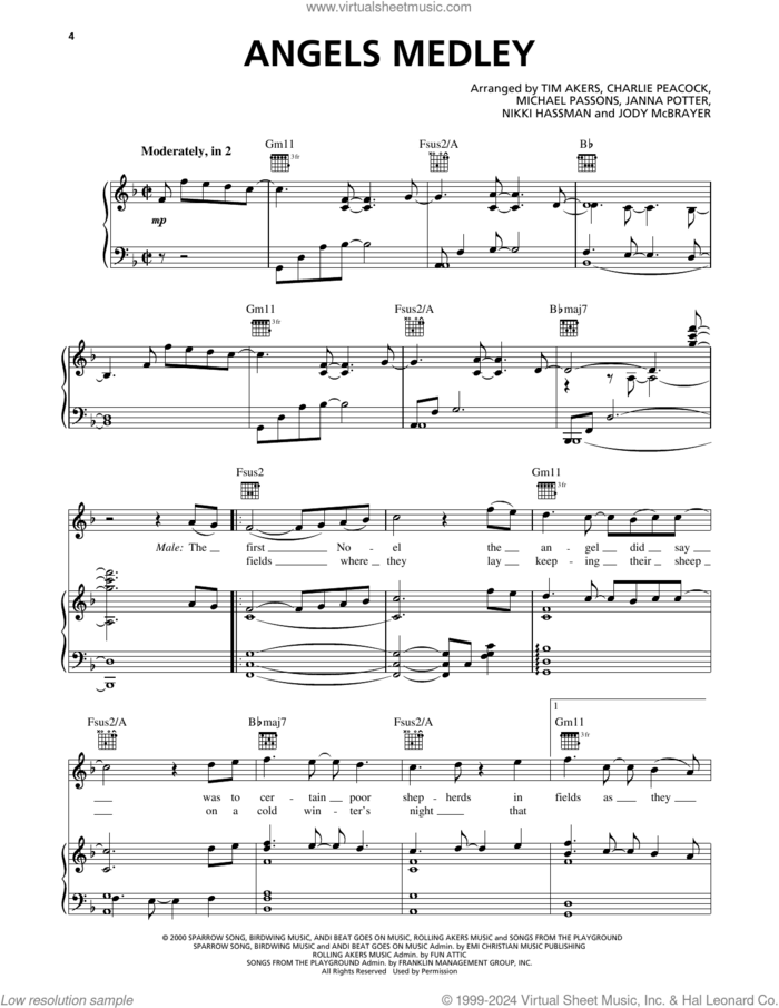 Angels Medley sheet music for voice, piano or guitar by Avalon, intermediate skill level