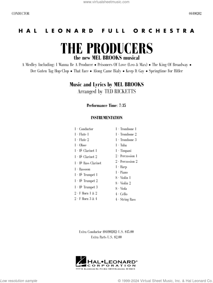 The Producers (arr. Ted Ricketts) (COMPLETE) sheet music for full orchestra by Mel Brooks and Ted Ricketts, intermediate skill level