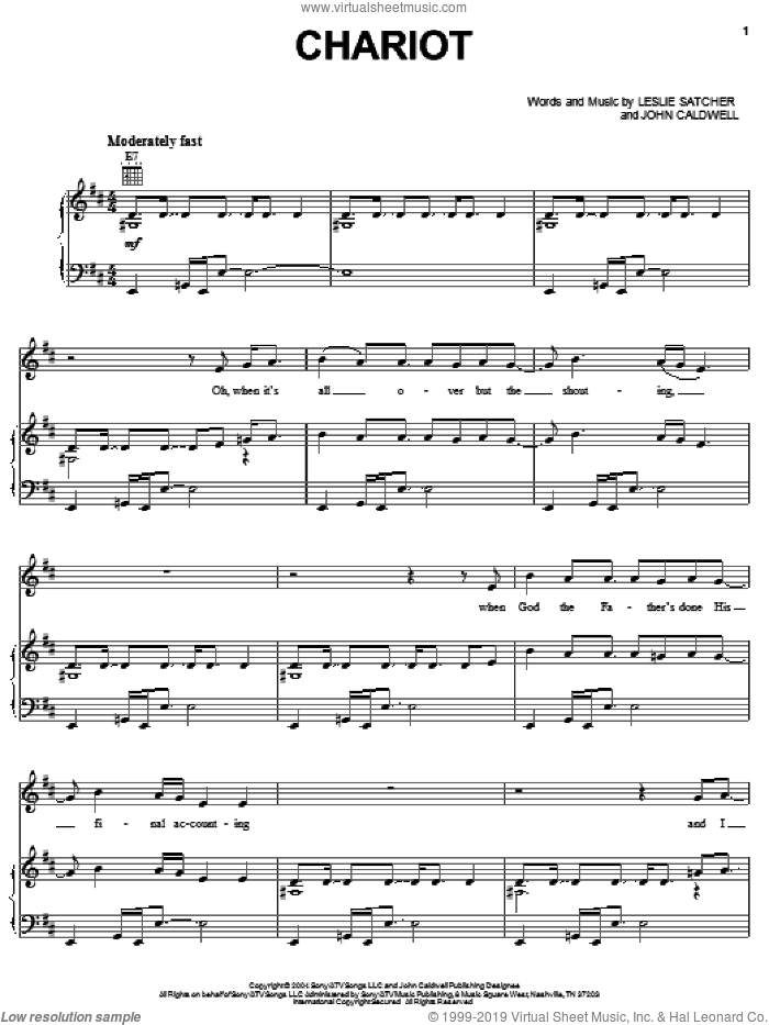Chariot sheet music for voice, piano or guitar by Gretchen Wilson, John Caldwell and Leslie Satcher, intermediate skill level