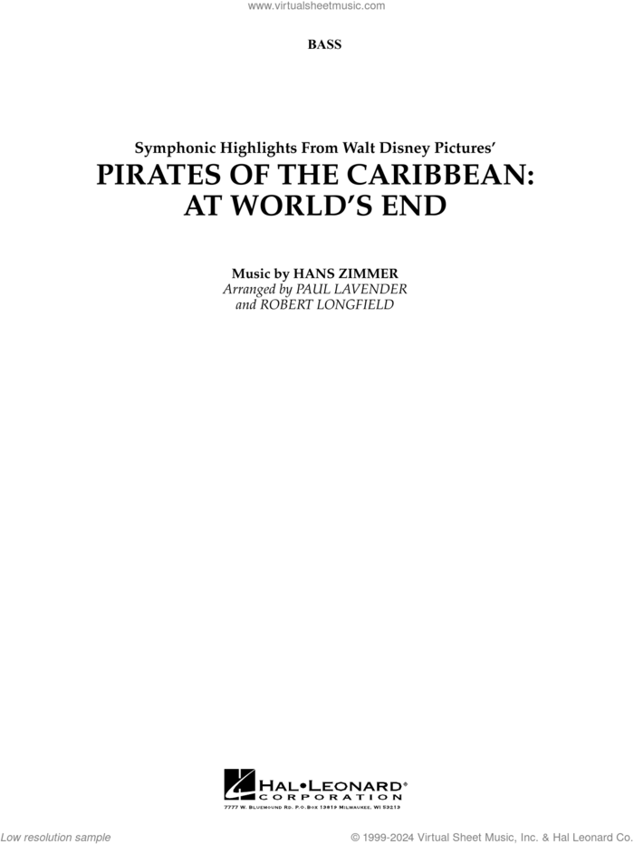 Symphonic Highlights from Pirates Of The Caribbean: At World's End sheet music for full orchestra (string bass) by Hans Zimmer, Paul Lavender and Robert Longfield, intermediate skill level