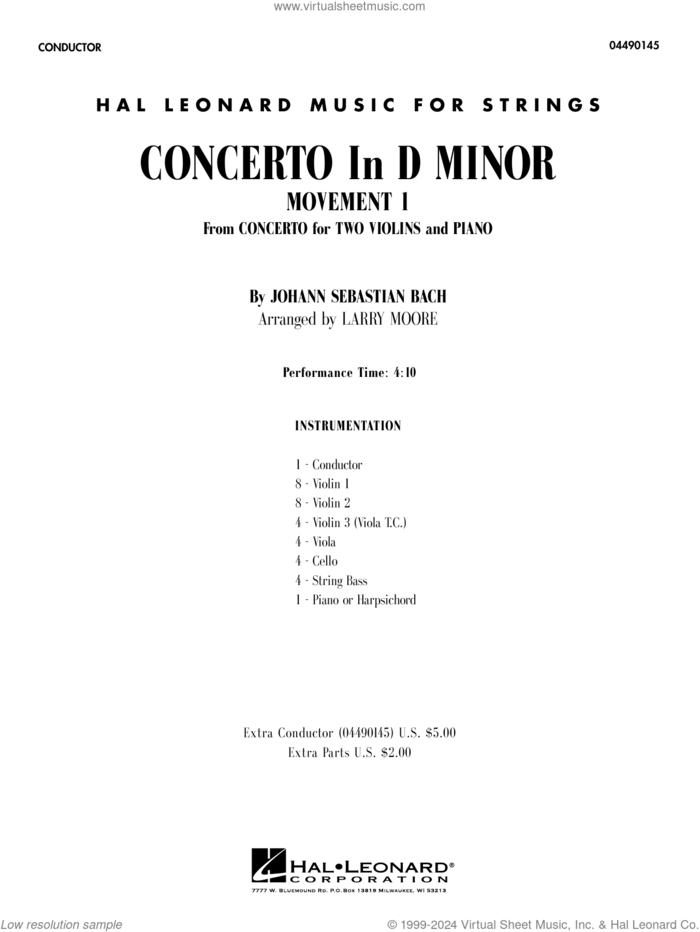 Concerto In D Minor (Movement 1) (arr. Larry Moore) (COMPLETE) sheet music for orchestra by Johann Sebastian Bach and Larry Moore, classical score, intermediate skill level