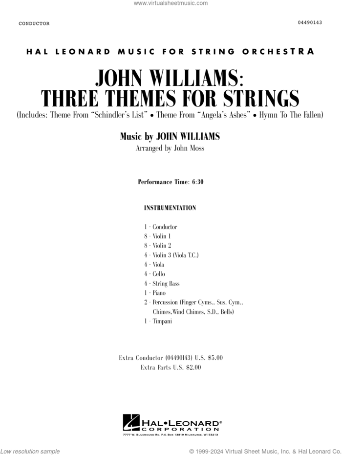 John Williams: Three Themes for Strings (arr. John Moss) (COMPLETE) sheet music for orchestra by John Williams and John Moss, intermediate skill level