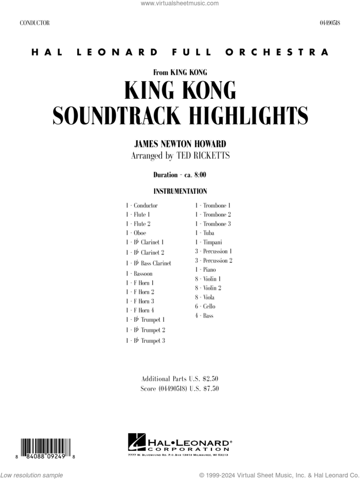King Kong (Soundtrack Highlights) (arr. Ted Ricketts) (COMPLETE) sheet music for full orchestra by James Newton Howard and Ted Ricketts, intermediate skill level