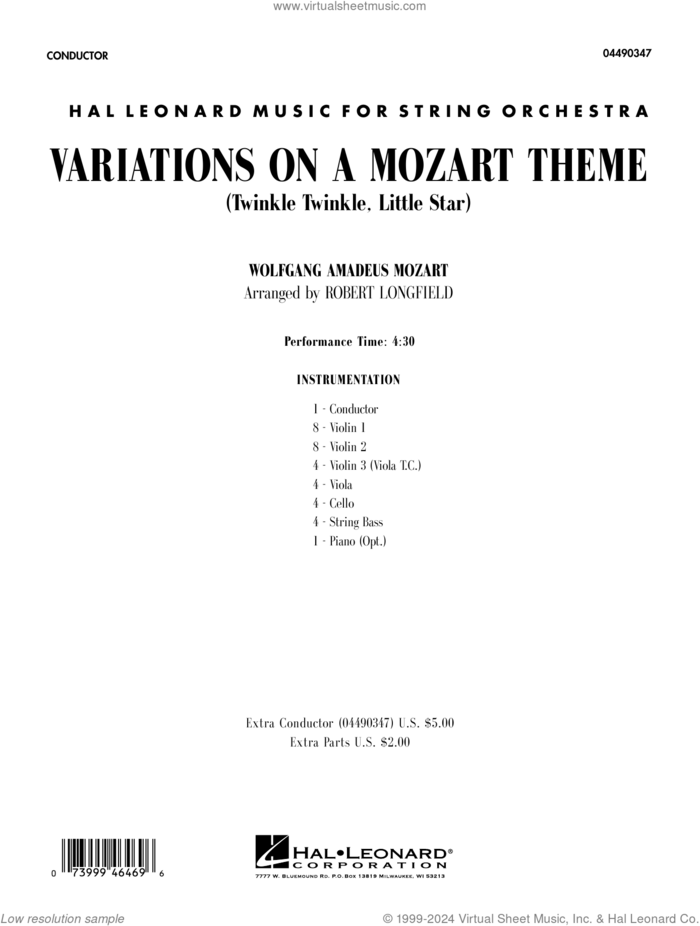 Variations on a Mozart Theme (Twinkle, Twinkle, Little Star) (COMPLETE) sheet music for orchestra by Robert Longfield and Wolfgang Amadeus Mozart, classical score, intermediate skill level