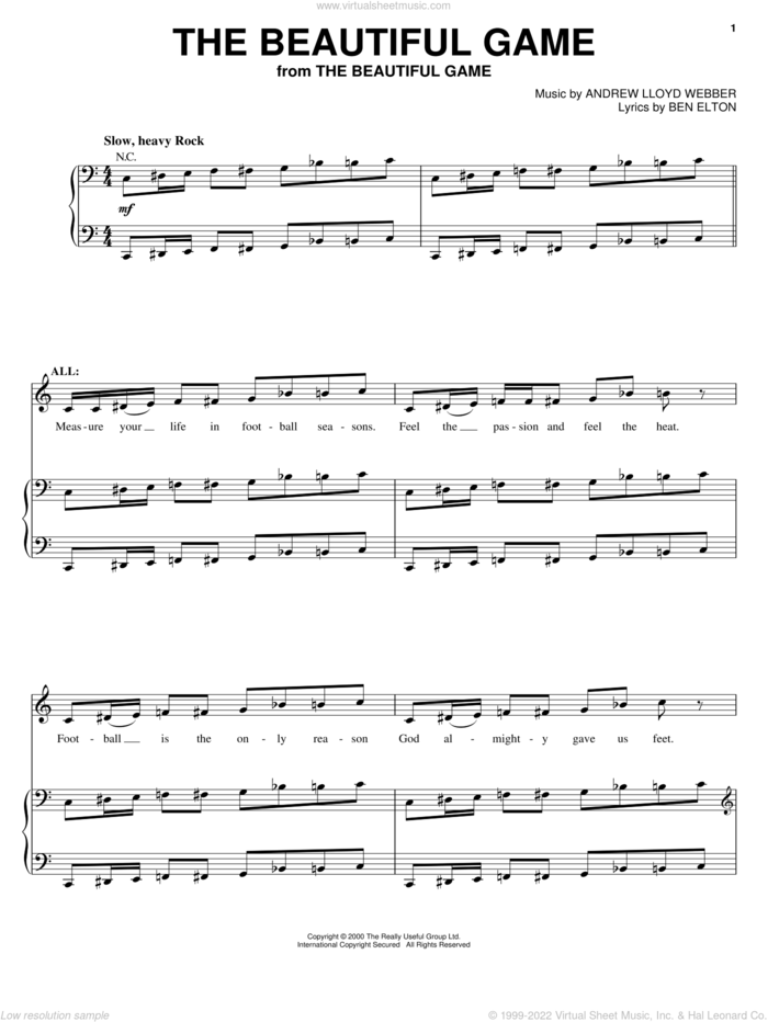 The Beautiful Game sheet music for voice, piano or guitar by Andrew Lloyd Webber and Ben Elton, intermediate skill level