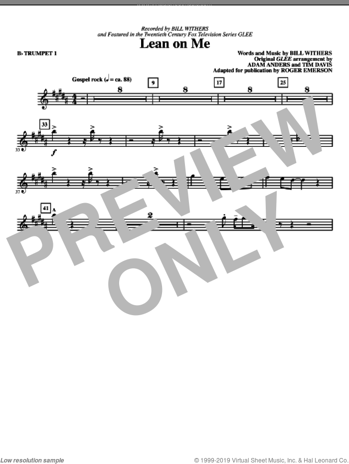 Lean On Me (complete set of parts) sheet music for orchestra/band by Roger Emerson, Adam Anders, Bill Withers, Glee Cast, Miscellaneous and Tim Davis, intermediate skill level