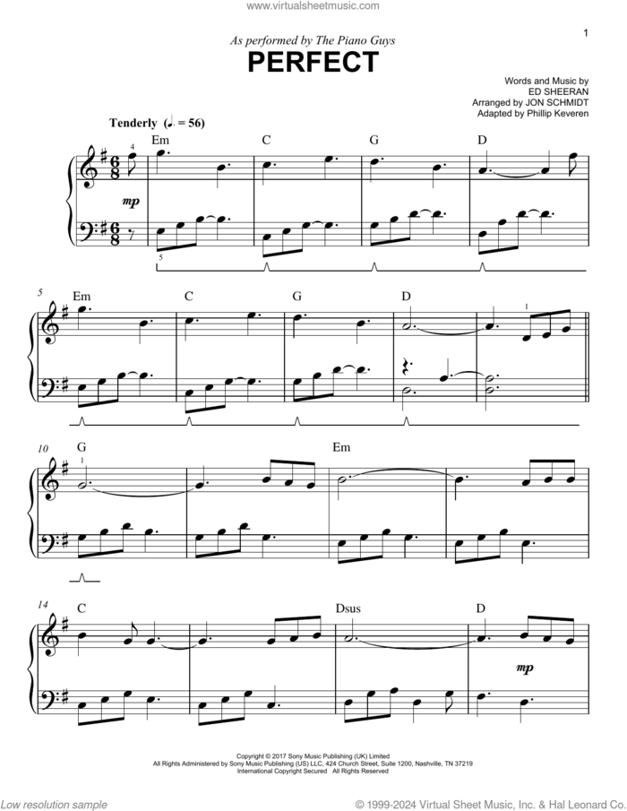 Perfect (arr. Phillip Keveren) sheet music for piano solo by The Piano Guys, Phillip Keveren and Ed Sheeran, easy skill level