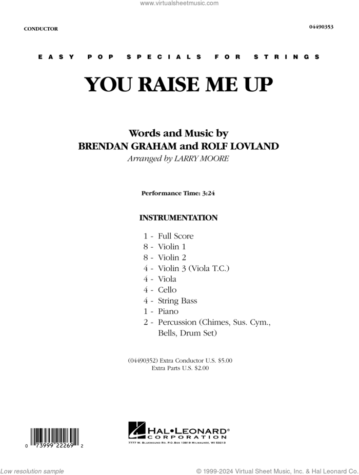 You Raise Me Up (arr. Larry Moore) (COMPLETE) sheet music for orchestra by Josh Groban, Brendan Graham, Larry Moore and Rolf Lovland, intermediate skill level