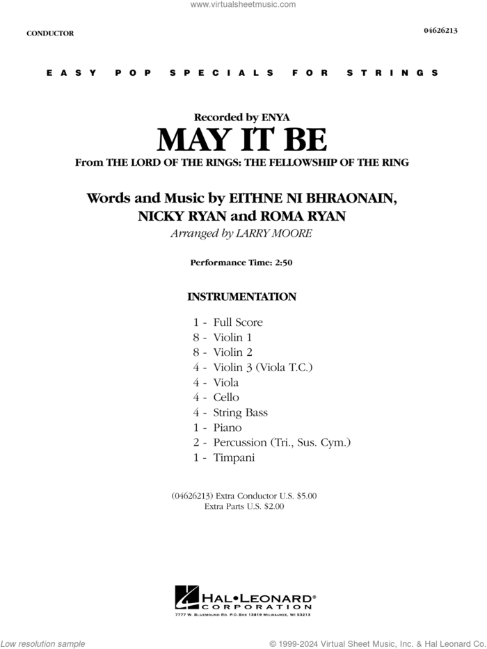 May It Be (arr. Larry Moore) (COMPLETE) sheet music for orchestra by Larry Moore, Enya, Nicky Ryan and Roma Ryan, intermediate skill level