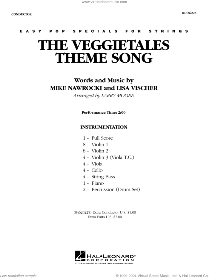 The VeggieTales Theme Song (arr. Larry Moore) (COMPLETE) sheet music for orchestra by Larry Moore, Lisa Vischer, Mike Nawrocki and VeggieTales, intermediate skill level