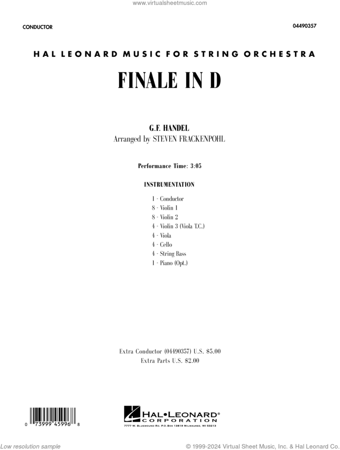 Finale In D (arr. Steven Frackenpohl) (COMPLETE) sheet music for orchestra by George Frideric Handel and Steve Frackenpohl, classical score, intermediate skill level