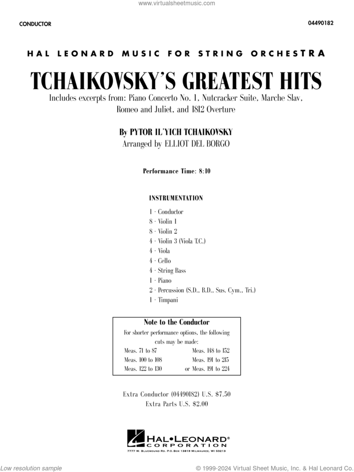 Tchaikovsky's Greatest Hits (arr. Elliot Del Borgo) (COMPLETE) sheet music for orchestra by Pyotr Ilyich Tchaikovsky and Elliot Del Borgo, classical score, intermediate skill level