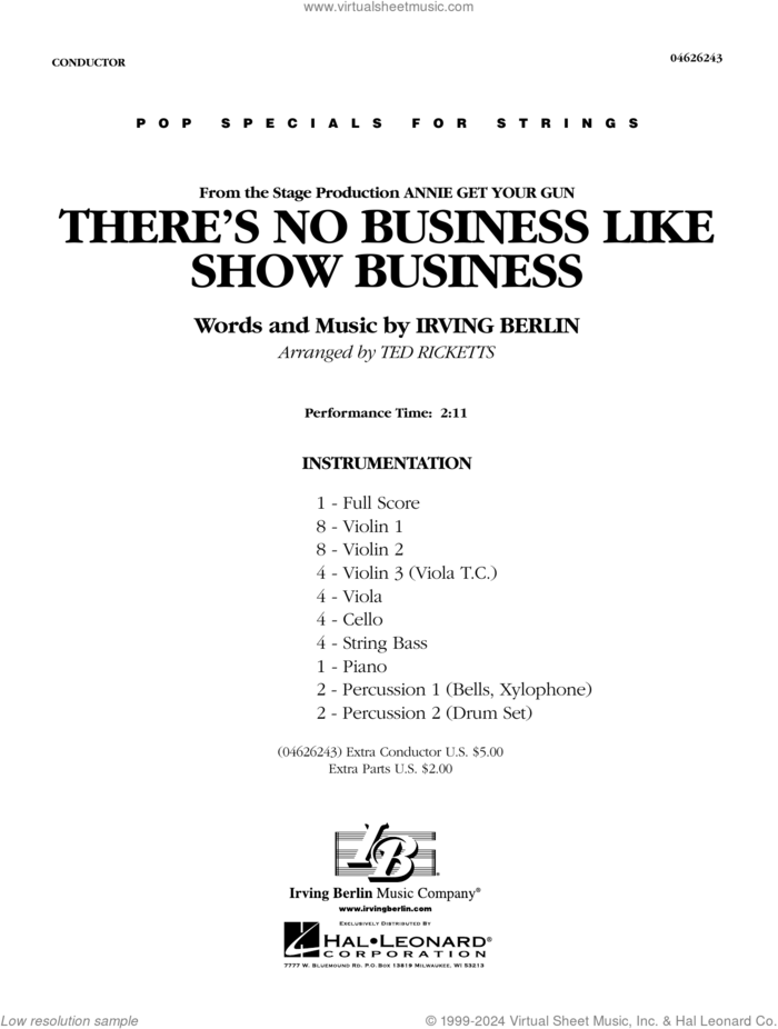 There's No Business Like Show Business (arr. Ted Ricketts) (COMPLETE) sheet music for orchestra by Irving Berlin and Ted Ricketts, intermediate skill level