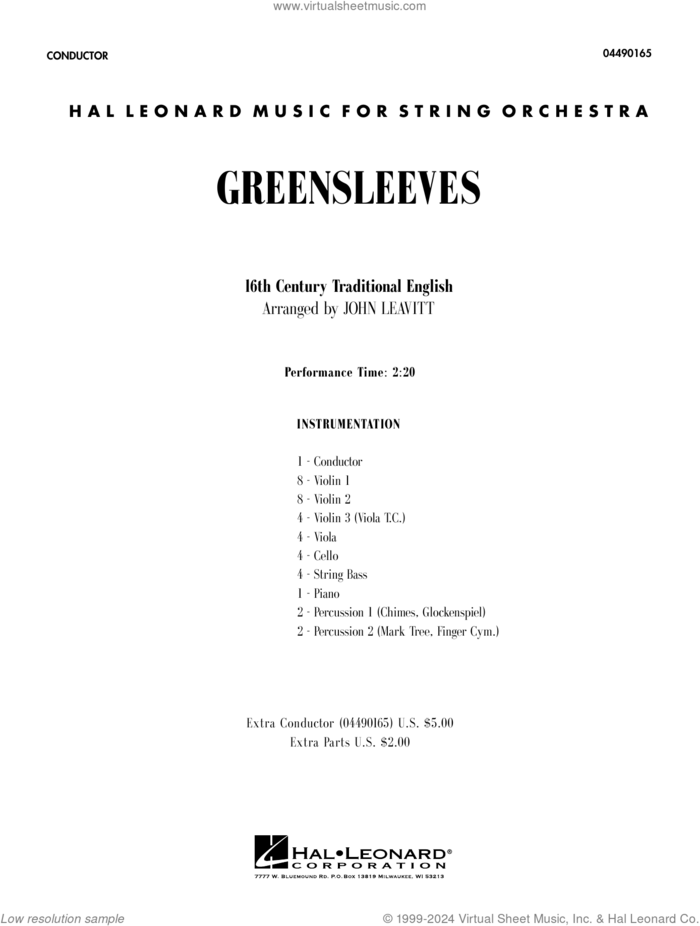 Greensleeves (arr. John Leavitt) (COMPLETE) sheet music for orchestra by John Leavitt and 16th Century Traditional English, intermediate skill level