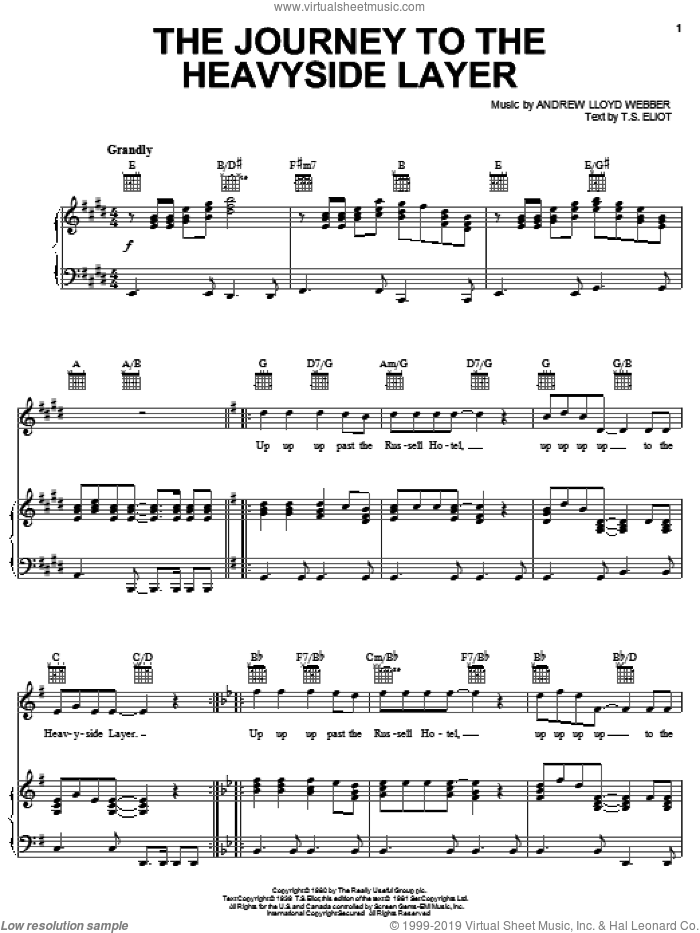 The Journey To The Heavyside Layer (from Cats) sheet music for voice, piano or guitar by Andrew Lloyd Webber, Cats (Musical) and T.S. Eliot, intermediate skill level