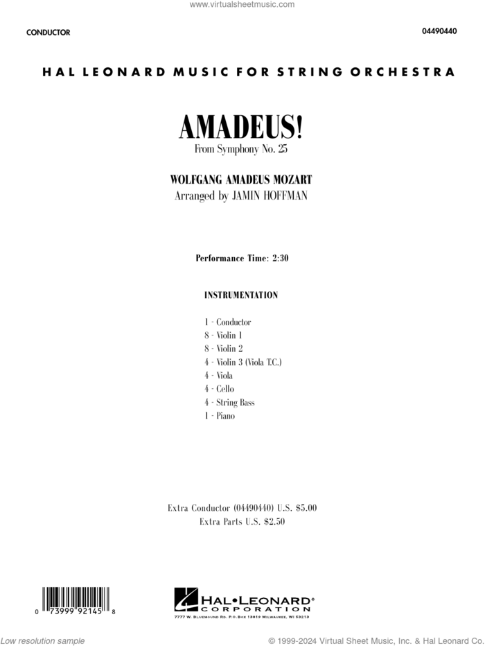 Amadeus! (arr. Jamin Hoffmann) (COMPLETE) sheet music for orchestra by Wolfgang Amadeus Mozart and Jamin Hoffman, classical score, intermediate skill level