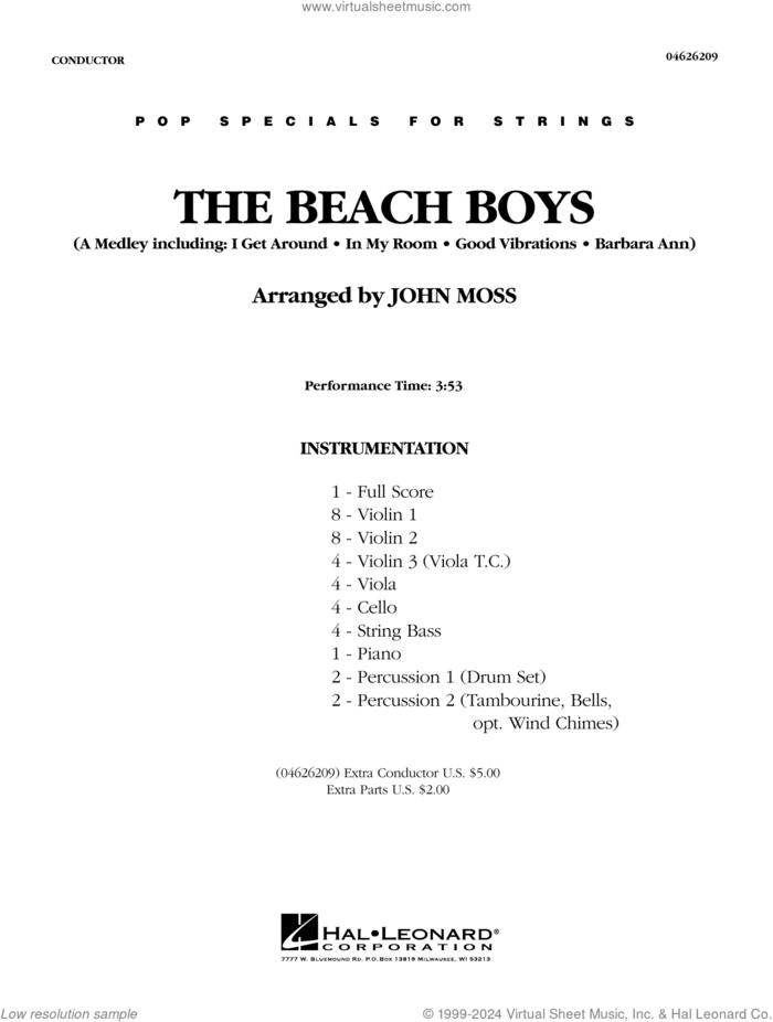 The Beach Boys (arr. John Moss) (COMPLETE) sheet music for orchestra by The Beach Boys and John Moss, intermediate skill level