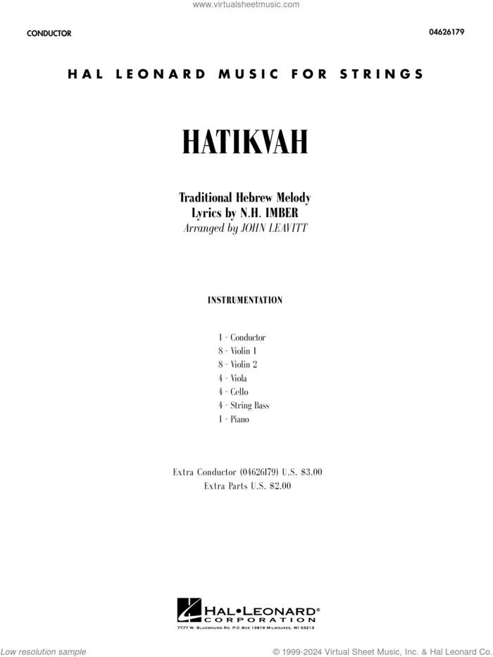 Hatikvah (arr. John Leavitt) (COMPLETE) sheet music for orchestra by John Leavitt, Miscellaneous and Naftali Herz Imber, intermediate skill level