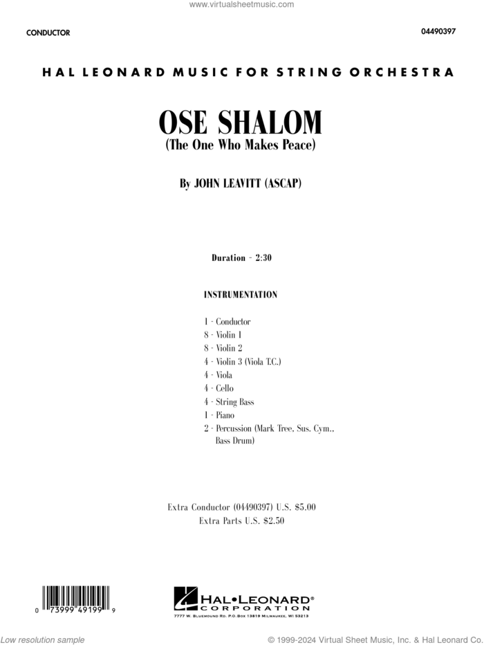 Ose Shalom (The One Who Makes Peace) (COMPLETE) sheet music for orchestra by John Leavitt and Traditional Hebrew Text, intermediate skill level