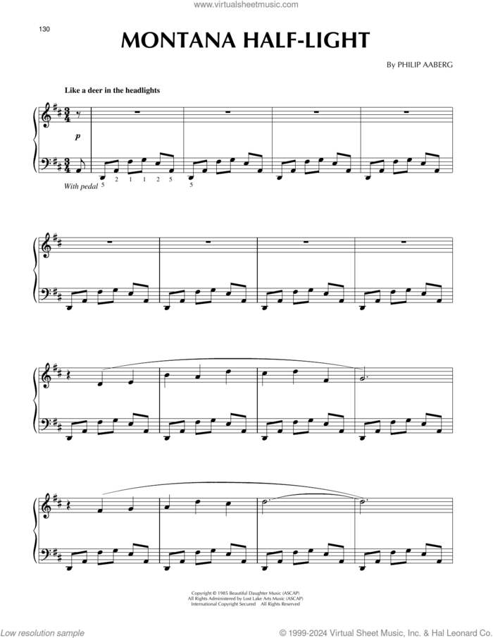 Montana Half-light sheet music for piano solo by Philip Aaberg, intermediate skill level