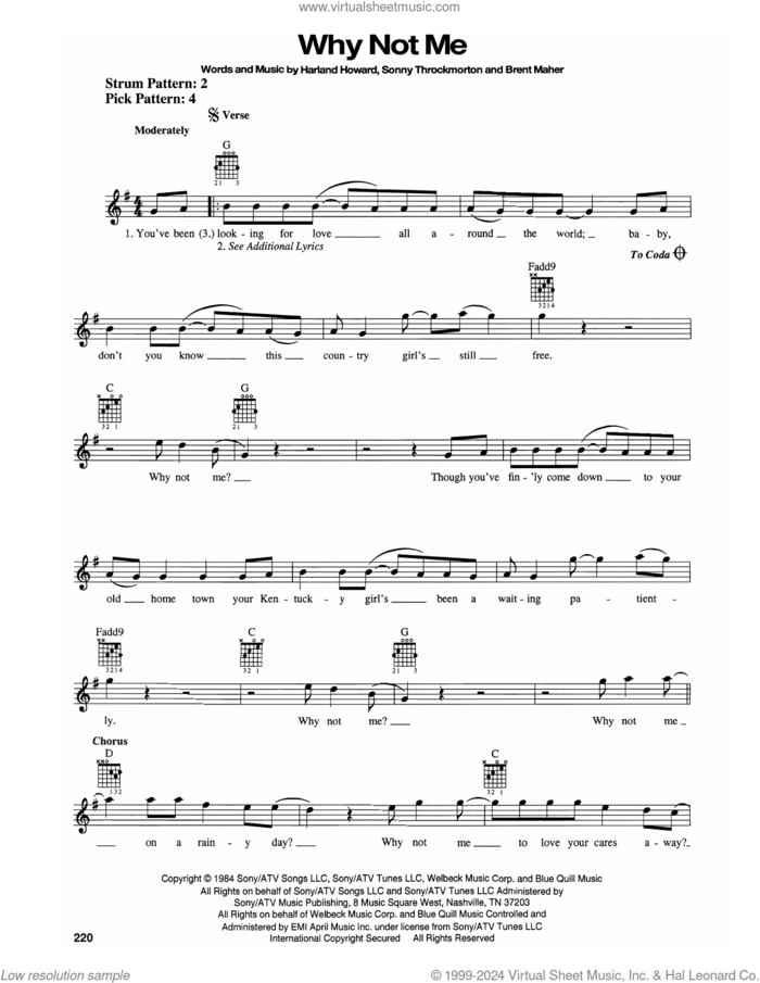 Why Not Me sheet music for guitar solo (chords) by The Judds, Brent Maher, Harlan Howard and Sonny Throckmorton, easy guitar (chords)