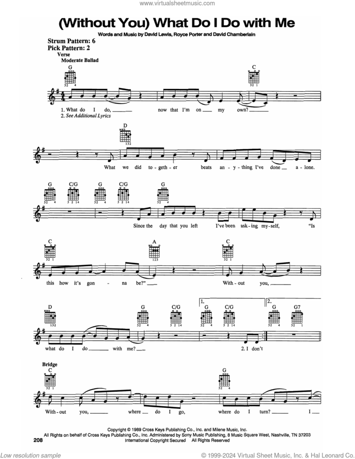 (Without You) What Do I Do With Me sheet music for guitar solo (chords) by Tanya Tucker, David Chamberlain, David Lewis and Royce Porter, easy guitar (chords)