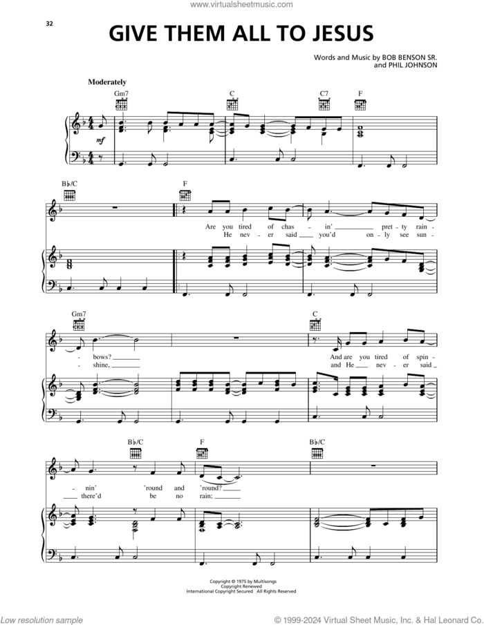 Give Them All To Jesus sheet music for voice, piano or guitar by Phil Johnson and Bo Benson Sr., intermediate skill level