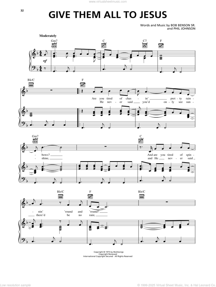 Give Them All To Jesus sheet music for voice, piano or guitar by Phil Johnson and Bo Benson Sr., intermediate skill level