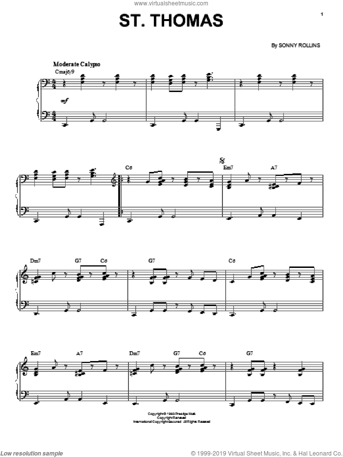 St. Thomas sheet music for voice, piano or guitar by Sonny Rollins, intermediate skill level