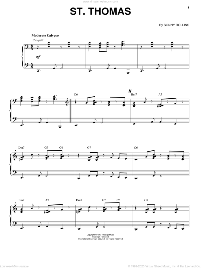 St. Thomas sheet music for voice, piano or guitar by Sonny Rollins, intermediate skill level