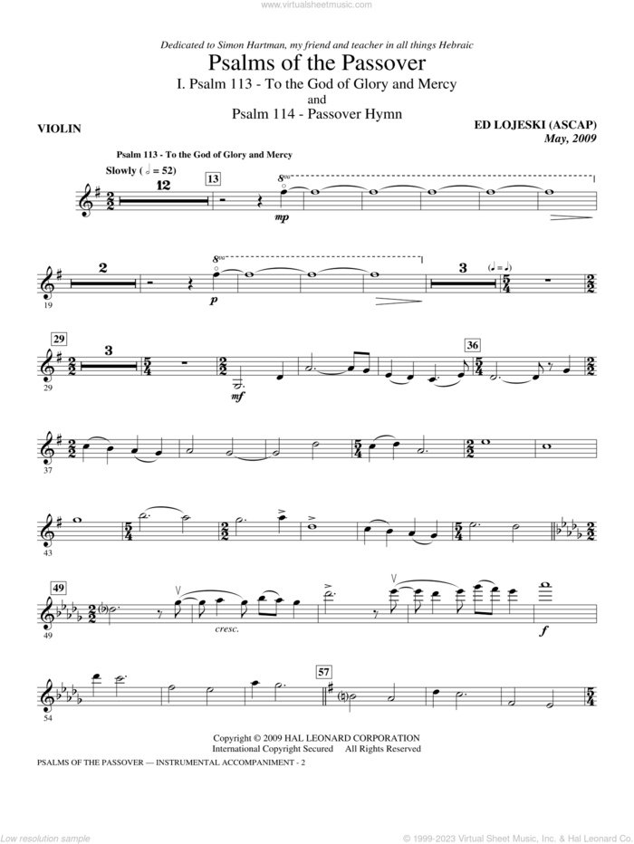 Psalms Of The Passover sheet music for orchestra/band (violin) by Ed Lojeski, intermediate skill level