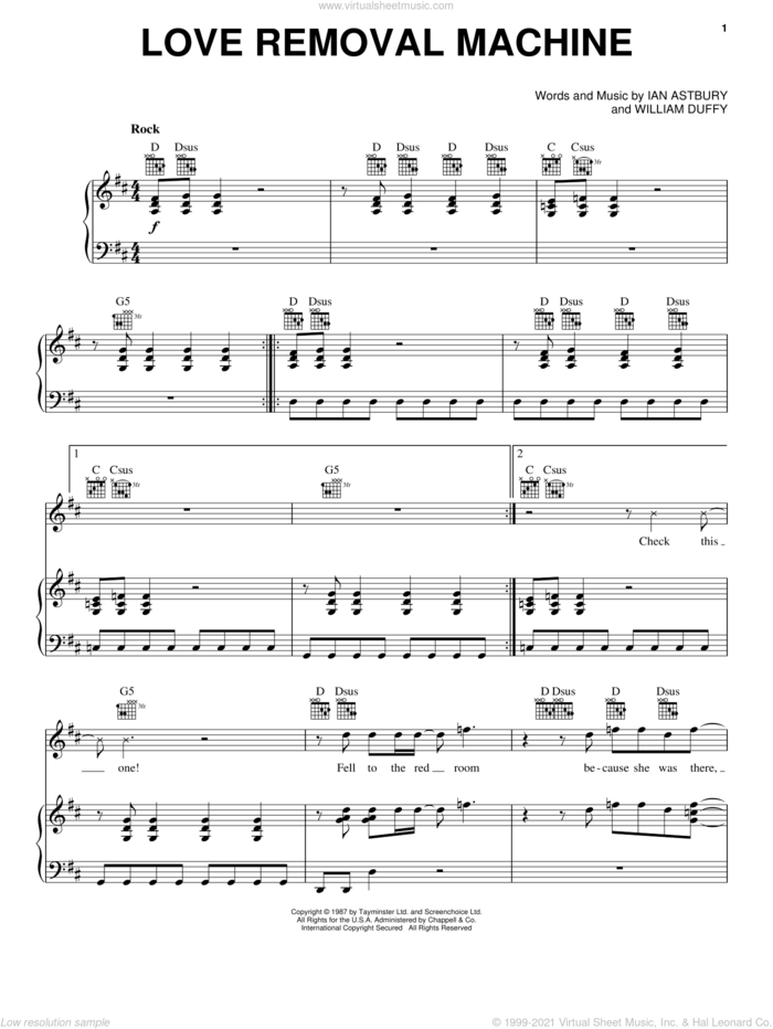 Love Removal Machine sheet music for voice, piano or guitar by The Cult, Ian Astbury and William Duffy, intermediate skill level