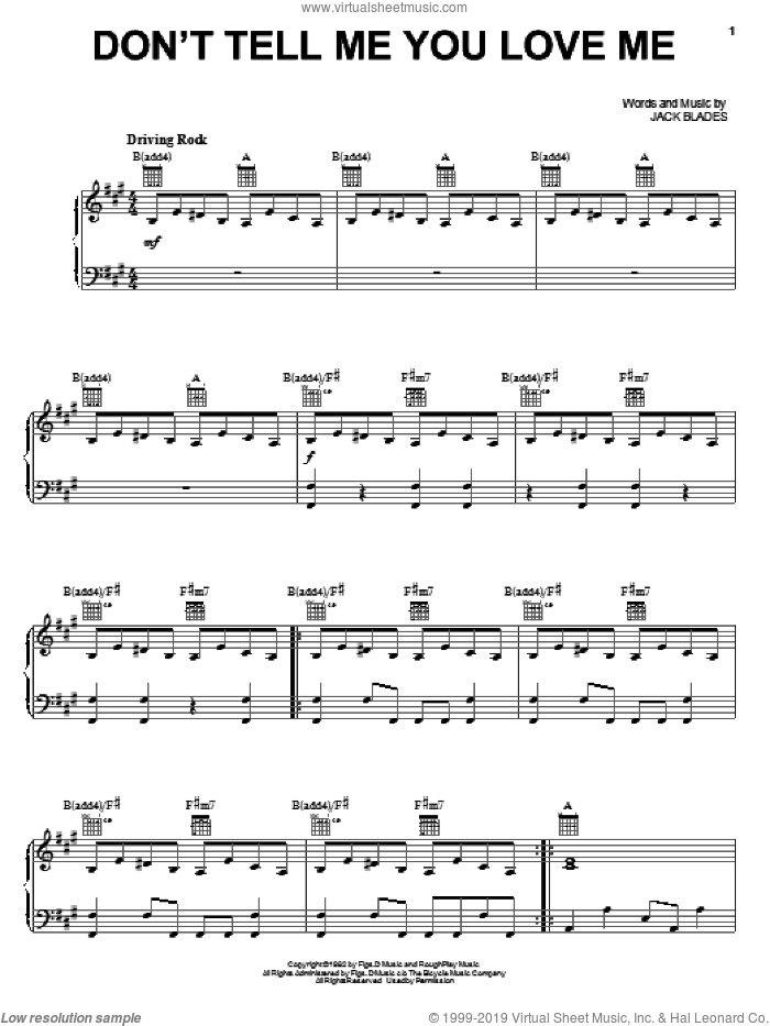 Don't Tell Me You Love Me sheet music for voice, piano or guitar by Night Ranger and Jack Blades, intermediate skill level