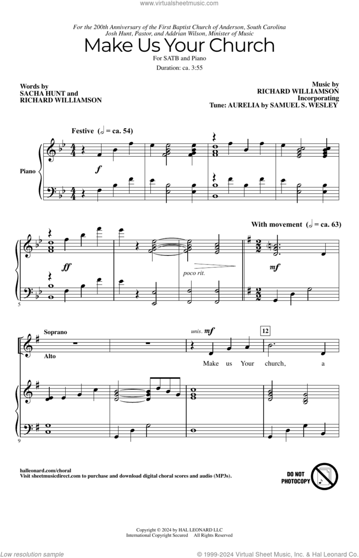 Make Us Your Church sheet music for choir (SATB: soprano, alto, tenor, bass) by Richard Williamson and Sacha Hunt, Richard Williamson and Sacha Rae Hunt, intermediate skill level