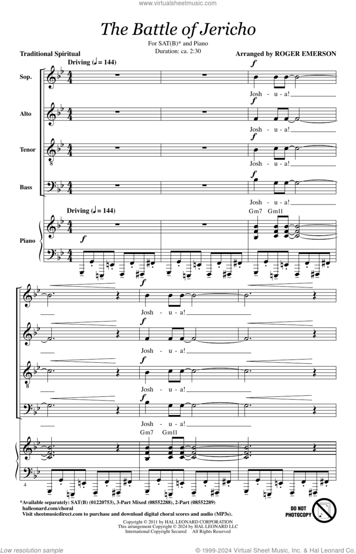 The Battle Of Jericho (arr. Roger Emerson) sheet music for choir (sat(b))  and Roger Emerson, intermediate skill level