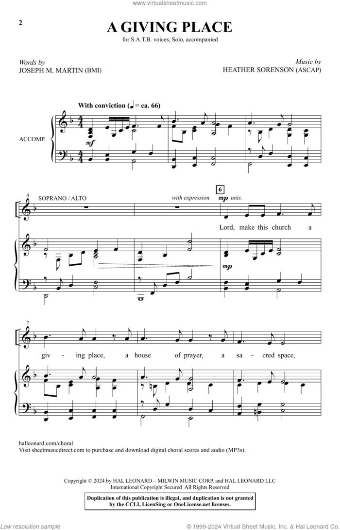 A Giving Place sheet music for choir (SATB: soprano, alto, tenor, bass) by Heather Sorenson and Joseph M. Martin and Heather Sorenson and Joseph M. Martin, intermediate skill level