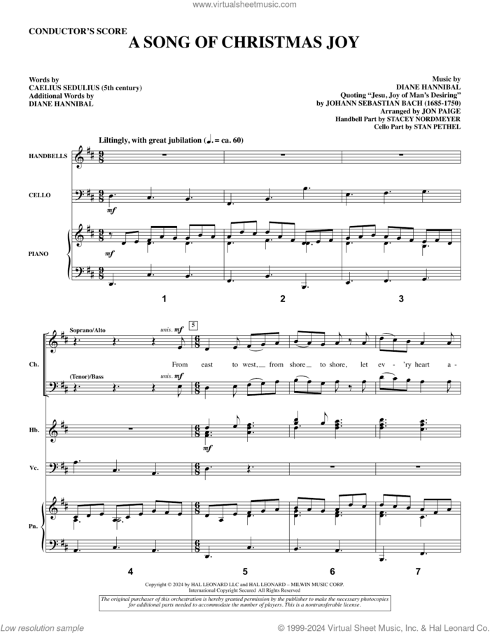 A Song of Christmas Joy (arr. Jon Paige) sheet music for orchestra/band (full score) by Johann Sebastian Bach, Jon Paige, Diane Hannibal and Caelius Sedulius, intermediate skill level