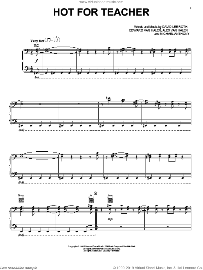 Hot For Teacher sheet music for voice, piano or guitar by Edward Van Halen, Alex Van Halen, David Lee Roth and Michael Anthony, intermediate skill level
