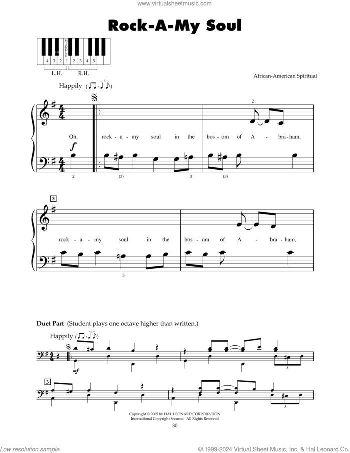 Rock-A-My Soul sheet music for piano solo (5-fingers), beginner piano (5-fingers)