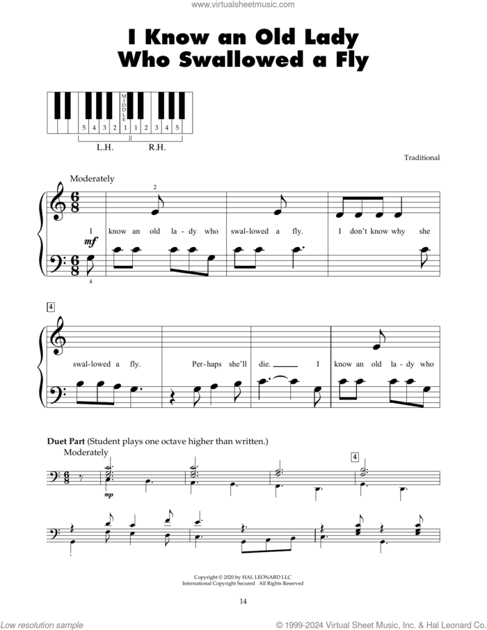 I Know An Old Lady Who Swallowed A Fly sheet music for piano solo (5-fingers), beginner piano (5-fingers)
