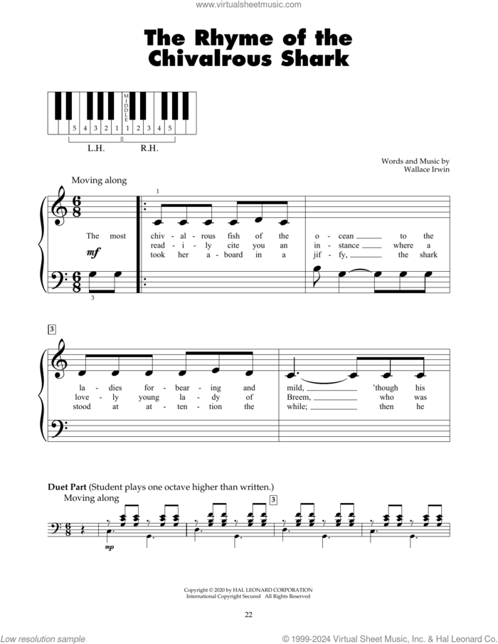 The Rhyme Of The Chivalrous Shark sheet music for piano solo (5-fingers) by Wallace Irwin, beginner piano (5-fingers)