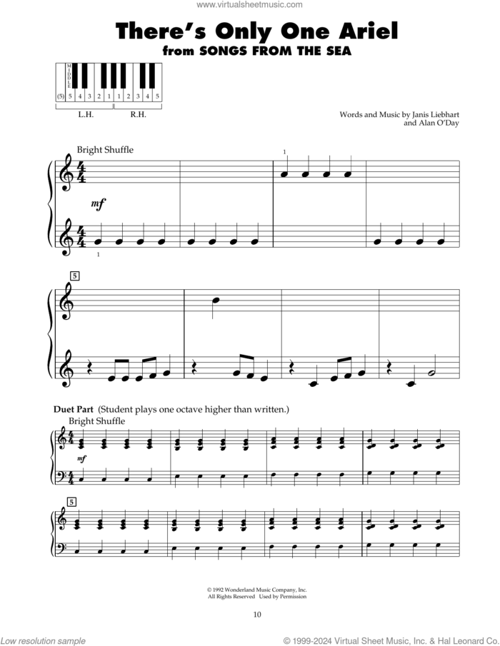 There's Only One Ariel sheet music for piano solo (5-fingers) by Alan O'Day and Janis Leibhart, beginner piano (5-fingers)