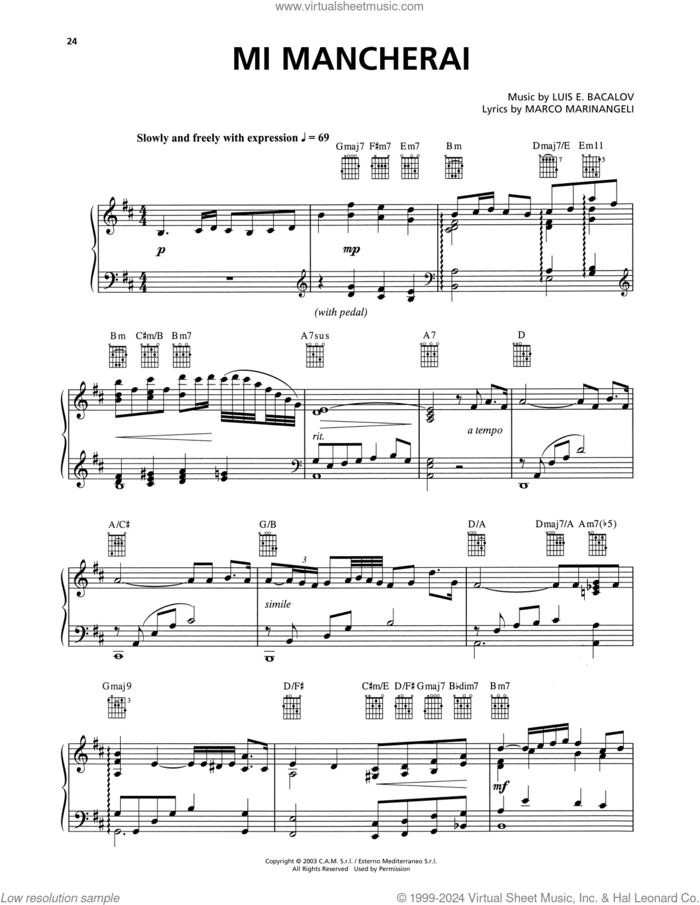 Mi Mancherai (Il Postino) sheet music for voice, piano or guitar by Josh Groban, Luis E. Bacalov and Marco Marinangeli, intermediate skill level