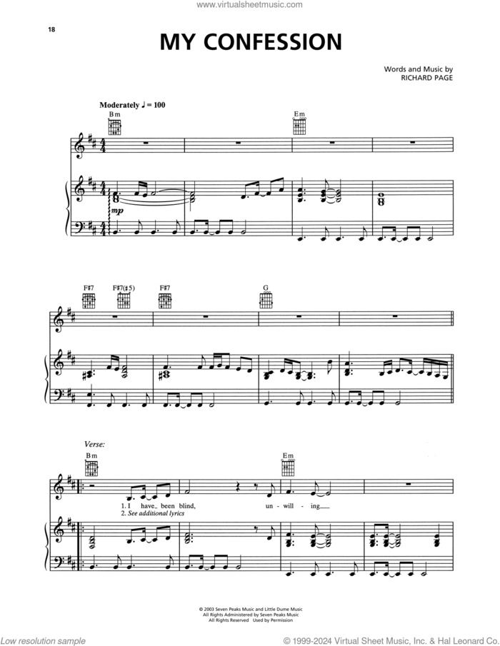 My Confession sheet music for voice, piano or guitar by Josh Groban and Richard Page, intermediate skill level
