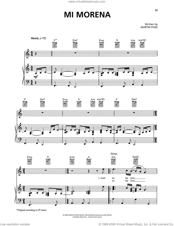 Mi Morena sheet music for voice, piano or guitar by Josh Groban and Martin George Page, intermediate skill level