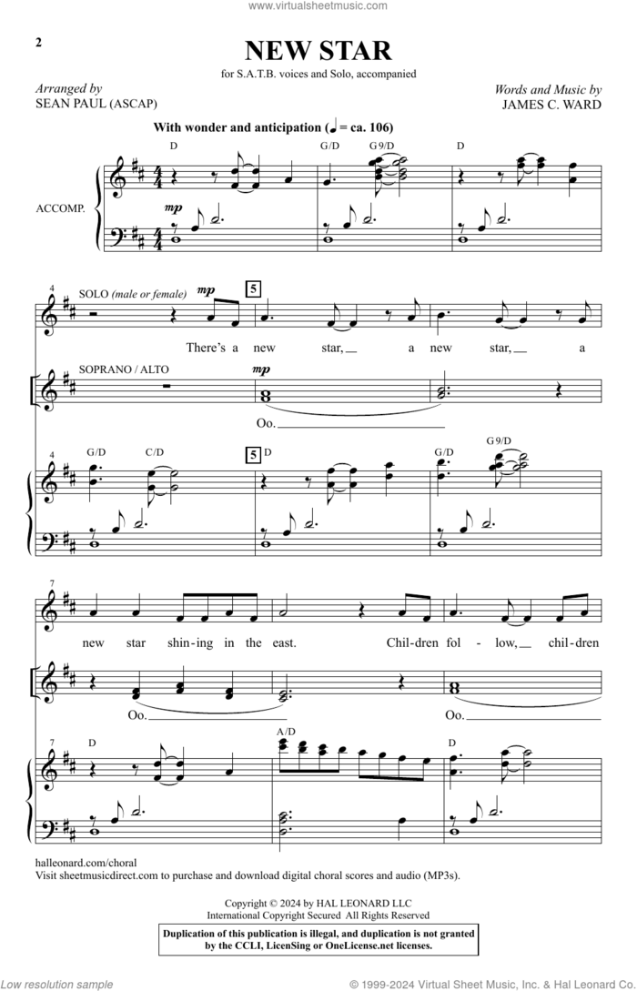 New Star (arr. Sean Paul) sheet music for choir (SATB: soprano, alto, tenor, bass) by James C. Ward and Sean Paul, intermediate skill level