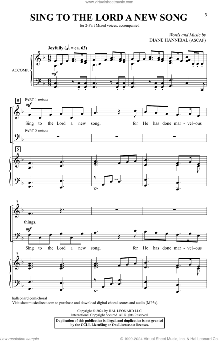 Sing To The Lord A New Song sheet music for choir (2-Part Mixed) by Diane Hannibal, intermediate skill level
