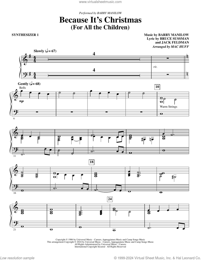 Because It's Christmas (For All the Children) (arr. Mac Huff) (complete set of parts) sheet music for orchestra/band (Rhythm) by Barry Manilow, Bruce Sussman, Jack Feldman and Mac Huff, intermediate skill level