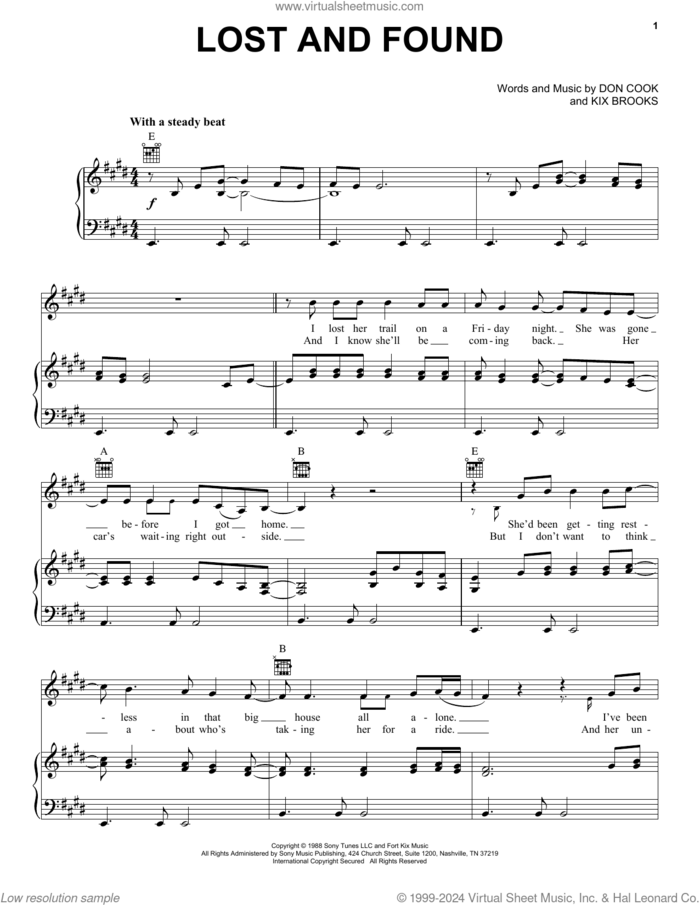 Lost And Found sheet music for voice, piano or guitar by Brooks & Dunn, Don Cook and Kix Brooks, intermediate skill level